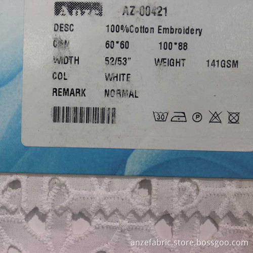100 cotton embroidery fabric white with cut